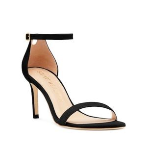 NEW Stuart Weitzman NUNAKEDSTRAIGHT SANDAL in Black Suede - SZ 8.5